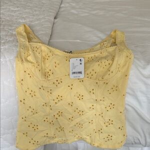 Free People Yellow Eyelet Square Neck Camisole